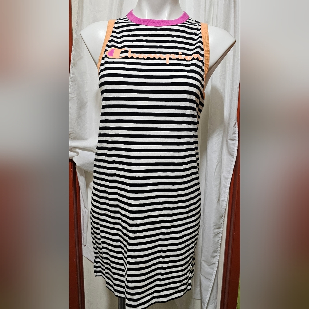 Champion Tank Dress Womens Campus Black White Striped Logo Sleeveless Size M